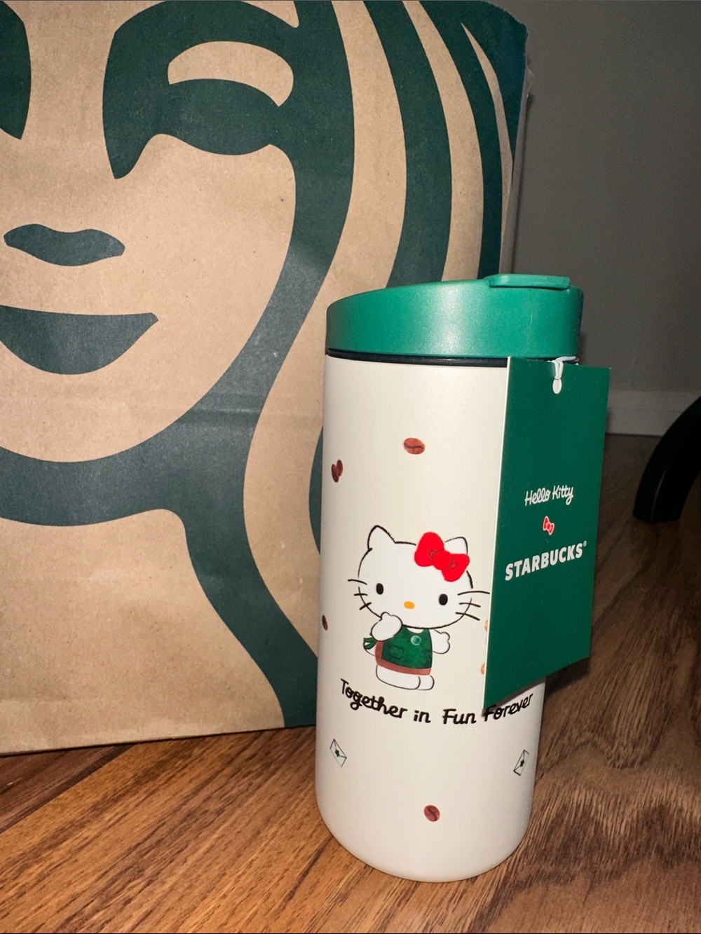 Starbucks White & Green Hello Kitty Travel Mug